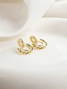 1pair Simple & Small Twisted Circle Design Copper Ear Clip Earrings, Plating, No Need To Pierce Ears, Suitable For Daily Wear For Women
