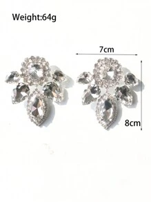 Exaggerated Luxury Rhinestone Necklace And Earrings Set, Fashionable Party Evening Dress Jewelry Accessories - Silver - View 6