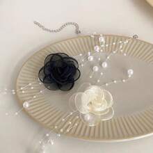 1pc Romantic Peach Color Flower & Faux Pearl Necklace Clavicle Chain Fairy Neck Jewelry For Women's Daily Wear