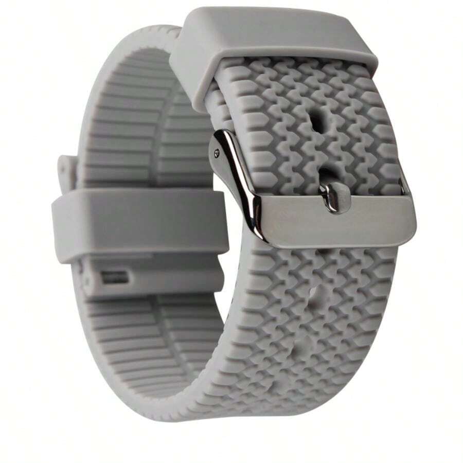 1pc Men's Grey Color Soft Durable Quick Easy Fit Smooth Sport Waterproof High Tensile Silicone Rubber Watch Brand Strap With Top Quality Stainless Steel Buckle 18mm / 20mm / 22mm /24mm Compatible With Huawei Samsung Smart Watch - Grey - View 1