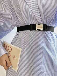 1pc Canvas Belt, Unisex Style, No-Drill Belt For Women, Ins Style, Matched With Jeans - Black - View 2