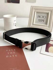 1pc Canvas Belt, Unisex Style, No-Drill Belt For Women, Ins Style, Matched With Jeans - Black - View 3