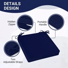 Downluxe Outdoor Chair Cushions For Patio Furniture, Waterproof Square Corner Memory Foam Patio Chair Cushion With Adjustable Ties And Portable Handle, 19" X 19" X 3" - 海軍 - 查看 3