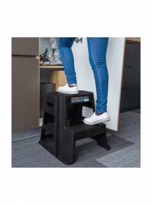 Taburete ligero de plástico, 2 peldaños, antiderrapante - Negro - Ver 4