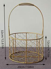 1入金屬線禮物籃,配帶絲帶和耐用網眼,適用於婚禮儀式派對裝飾,風格隨機 - 金色 - 查看 2