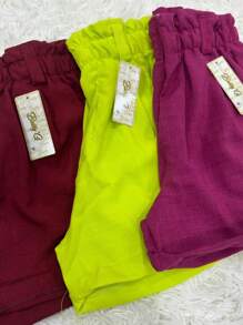 kit 3 peças de short feminino em linho linhão alfaiataria moda gringa dobra na barra e bolso