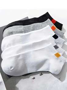Sports Outdoor 5pairs Solid Color Breathable Sports Socks, Comfortable For Spring And Summer