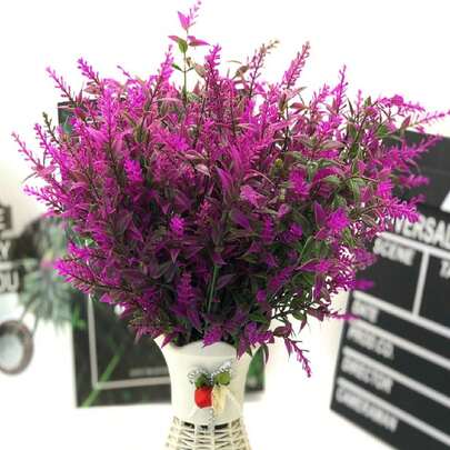 4 Bundles Vibrant Artificial Flowers Home Decor Flower In Vase, Outdoor Plants Faux Lavender Plastic Shrubs Planter Bushes Indoor Room Decor Garden Porch Window Box Pot Decor,Garden Decor,Outdoor Plant,Gardening,Fake Flowers