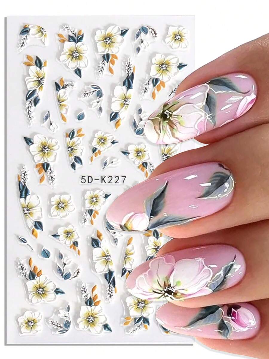 1片5D花朵美甲貼紙3D浮雕美甲貼紙，滑塊裝飾美甲配件，DIY - 彩色 - 查看 1