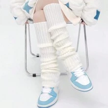1 Par De Cubrepiernas Blancos Y Elegantes Para Niños Grandes Con Calcetines Largos Estilo Jk Por Encima De La Rodilla Para Uso Diario