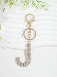 優雅1入女士工業玻璃鑲嵌鉆石和鋅合金字母鑰匙扣 - 金色 - 查看 18