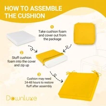 Downluxe Outdoor Chair Cushions For Patio Furniture, Waterproof Square Corner Memory Foam Patio Chair Cushion With Adjustable Ties And Portable Handle, 19" X 19" X 3" - 黃色的 - 查看 7