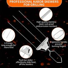 Stainless Steel Semi-Automatic Barbecue Fork Skewers For Barbecue Cage - Silver - View 2