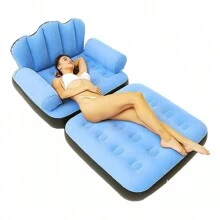 Sillón Inflable Sofá Cama 198cm Plegable Portátil 2 En 1,Sofá inflable con bomba de aire para exteriores, sofá perezoso para adultos, cama inflable multifuncional cinco en , cómodo sillón plegable, flocado de PVC, perfecto para relajarse y leer - Azul - Ver 3