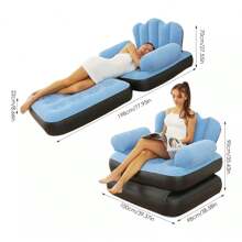 Sillón Inflable Sofá Cama 198cm Plegable Portátil 2 En 1,Sofá inflable con bomba de aire para exteriores, sofá perezoso para adultos, cama inflable multifuncional cinco en , cómodo sillón plegable, flocado de PVC, perfecto para relajarse y leer - Azul - Ver 8