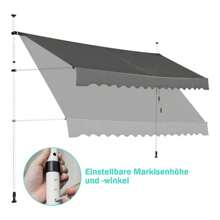 Tenda da sole a morsetto larga 300 cm, tenda da sole per terrazze senza foratura, resistente ai raggi UV, regolabile in altezza e idrorepellente, tenda da sole a scomparsa con manovella, protezione solare per balconi in metallo e Oxford, grigio - nero - Visualizzare 4