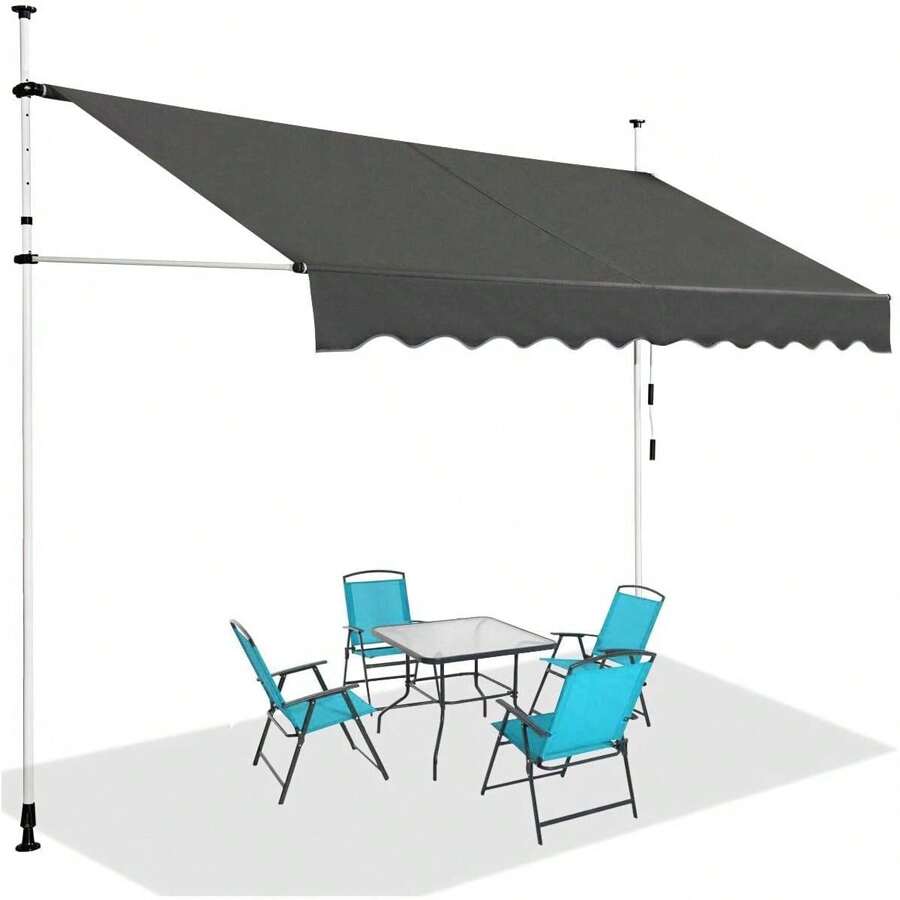 Tenda da sole a morsetto larga 300 cm, tenda da sole per terrazze senza foratura, resistente ai raggi UV, regolabile in altezza e idrorepellente, tenda da sole a scomparsa con manovella, protezione solare per balconi in metallo e Oxford, grigio - nero - Visualizzare 1