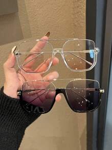 Elegant 2pcs Women's Oversized Simple Frame Casual Vacation Fashion Eyeglasses For Daily Use Beach Accessories For Women Glasses Shades For Summer Beach Vacation,Outdoor,Travel - 彩色 - 查看 2