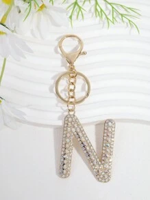 優雅1入女士工業玻璃鑲嵌鉆石和鋅合金字母鑰匙扣 - 金色 - 查看 24