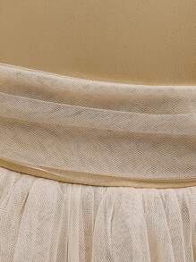 Girls Elegant Plain Solid Color Net Satin Dress, Simple Design Suitable For Performance, Hosting, Catwalk, Excluding Accessories - Rượu sâm banh - Xem 7