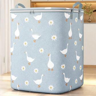 1pc Simple & Versatile Duckling Storage Bag, Clothes & Bedding Organizer, Large Capacity Toy & Quilt Storage Pouch, Foldable With Zipper & Dust-Proof Design, Practical Home Bedroom Accessory