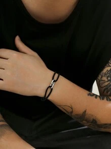 1pc Men's Fashionable And Simple Handmade Braided Bracelet With Geometric Metal Decoration, Gift For Friends, Couples Or Daily Wear