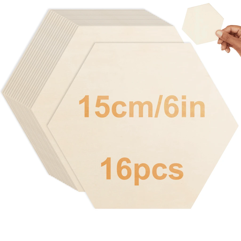 16 Piezas De Hexágonos De Madera Para Manualidades Diy, Recortes De 6 Pulgadas Para Grabado En Madera, Pintura, Decoraciones De Pared - 16 piezas - Ver 1