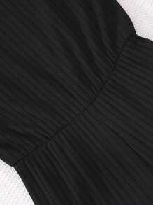 Teen Girls' Solid Color Textured Casual Romper With Spaghetti Straps - Black - View 4