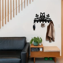 1pc Owl Pattern Metal Wall Mounted Key Storage Rack With 7 Hooks, Wall Hanging Hooks For Keys, Towel, Umbrella, Decorative Organizer Rack For Hats, Bags, Wall Decor, Aesthetic Room Decor - Black - View 5