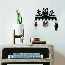 1pc Owl Pattern Metal Wall Mounted Key Storage Rack With 7 Hooks, Wall Hanging Hooks For Keys, Towel, Umbrella, Decorative Organizer Rack For Hats, Bags, Wall Decor, Aesthetic Room Decor - Black - View 4