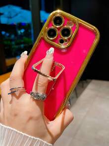 新品粉色鍍金氣墊金邊細孔相機tpu防摔手機殼和時尚紅色手機支架,iphone兼容 - 粉色 - 查看 4