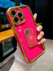 新品粉色鍍金氣墊金邊細孔相機tpu防摔手機殼和時尚紅色手機支架,iphone兼容 - 粉色 - 查看 5