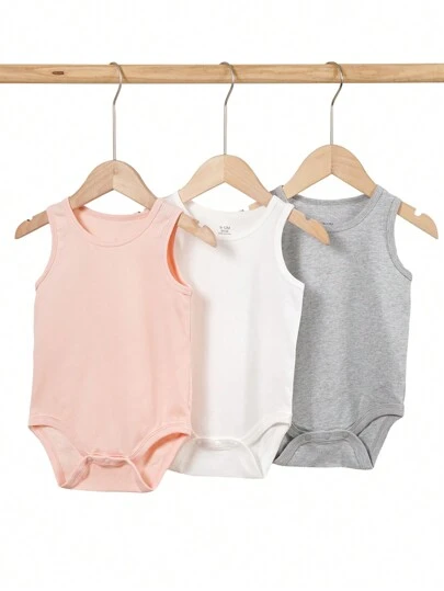 minizone 3 Stück Baby Mädchen einfarbiger ärmelloser Bodysuit Set