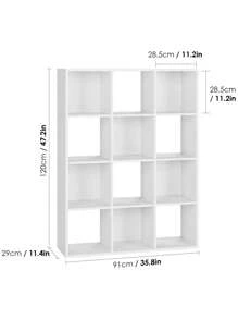 FURCHEN Bookcase White Bookcase With 12 Open Compartments Standing Shelf For Living Room Bedroom And Office 91x29x120.8 Cm - White - View 6