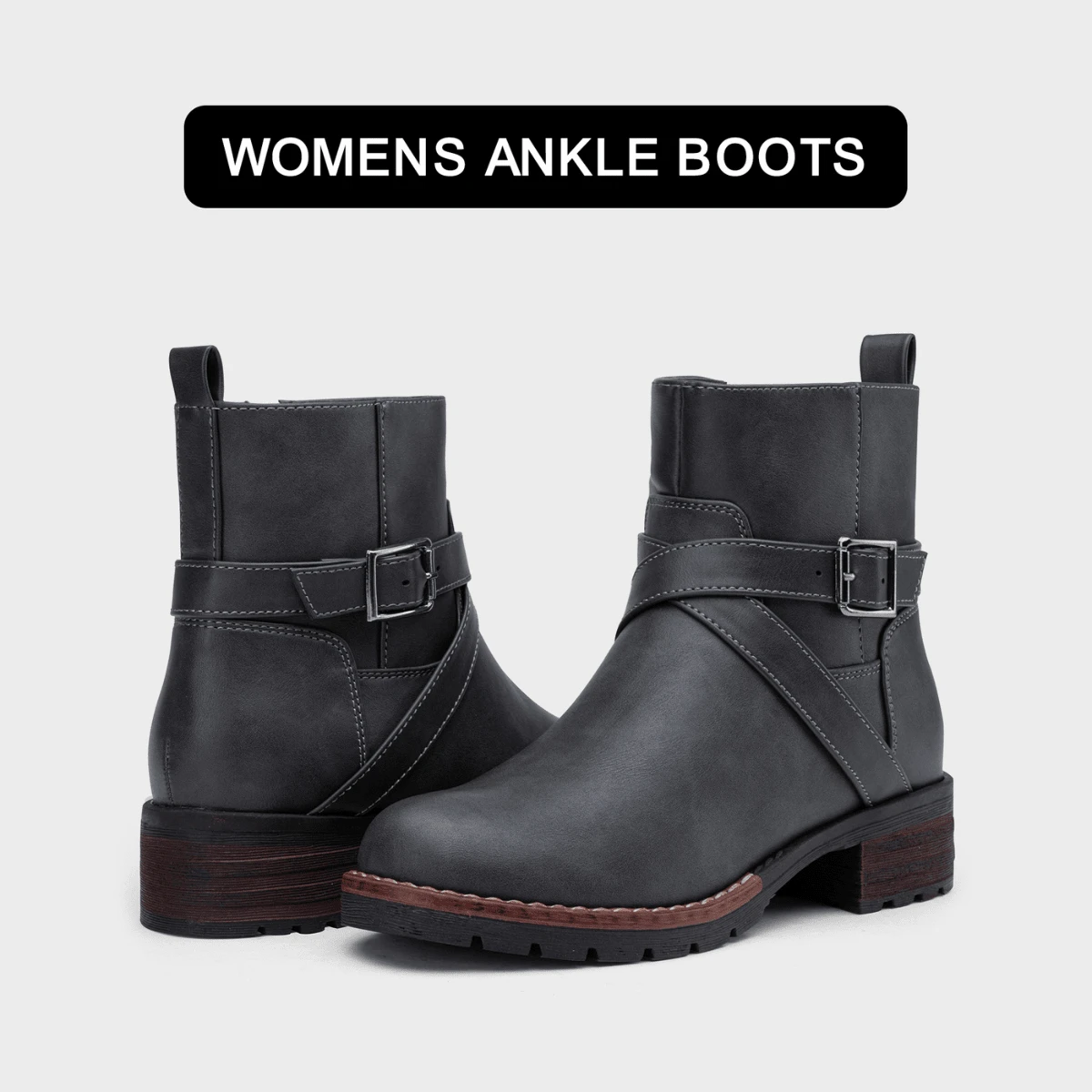 Women's 9682 Ankle Boots Flat Boots Buckle Short Booties For Women - Xám - Xem 1