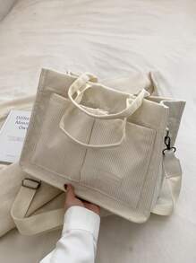 具有大容量和可摺疊設計的灯芯絨肩拎包