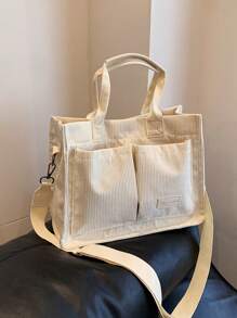 具有大容量和可摺疊設計的灯芯絨肩拎包