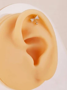 1pc Fashionable & Simple Bowknot & Rhinestone Decor Titanium Steel Stud Earrings Suitable For Daily Wear By Women Valentines,Mom,Mother,Mother's Day,Gift - Bow Tie - View 3