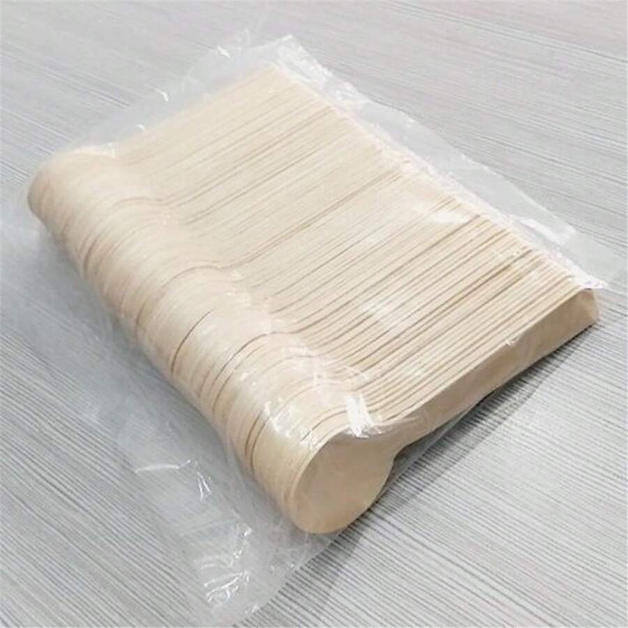 100支/套迷你一次性木制冰淇淋勺，西式婚礼派对甜点勺，厨房用具，学习用品，圣诞礼物 - 杏色 - 查看 1