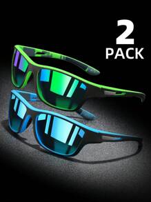Set de 2 gafas de sol deportivas de moda polarizadas para hombres, adecuadas para conducir, ciclismo, pesca y talla grande, accesorios de gafa de playa bohemia para vacaciones de verano, exteriores y viajes