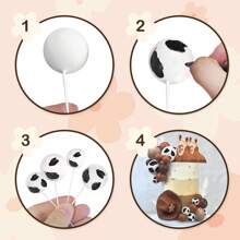 24入組牛裝飾蛋糕裝飾品,牛女孩生日蛋糕裝飾,棕櫚葉球蛋糕裝飾,農場動物主題生日派對裝飾 - 彩色 - 查看 3