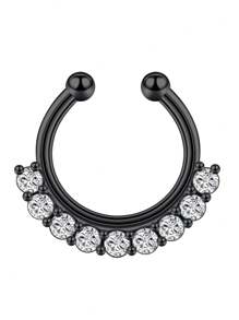 1個女士假鼻環，非穿刺假鼻夾馬蹄鐲鼻環，銀黑金色鱗片鼻環，鼻環飾品 - 彩色 - 查看 16