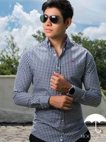Camisa Hombre Casual Slim Fit Mini Cuadros Negro Y Blanco - Negro - Ver 1