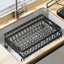 1pc,2 Tier,Dish Draining Rack,Multifunctional Anti-Rust Dish Rack,Cutlery Rack With Drainboard And Drip Line,Kitchen Sink Countertop Dish Storage Rack,Foldable Space-Saving Dish Rack,Knife And Fork Holder,Cup Holder,Kitchen Accessories - White - View 8