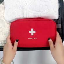 1pc Portable Travel First Aid Kit Medical Bag, Waterproof Embroidered Cross Emergency Pouch, Compact Medical Supply Storage Bag