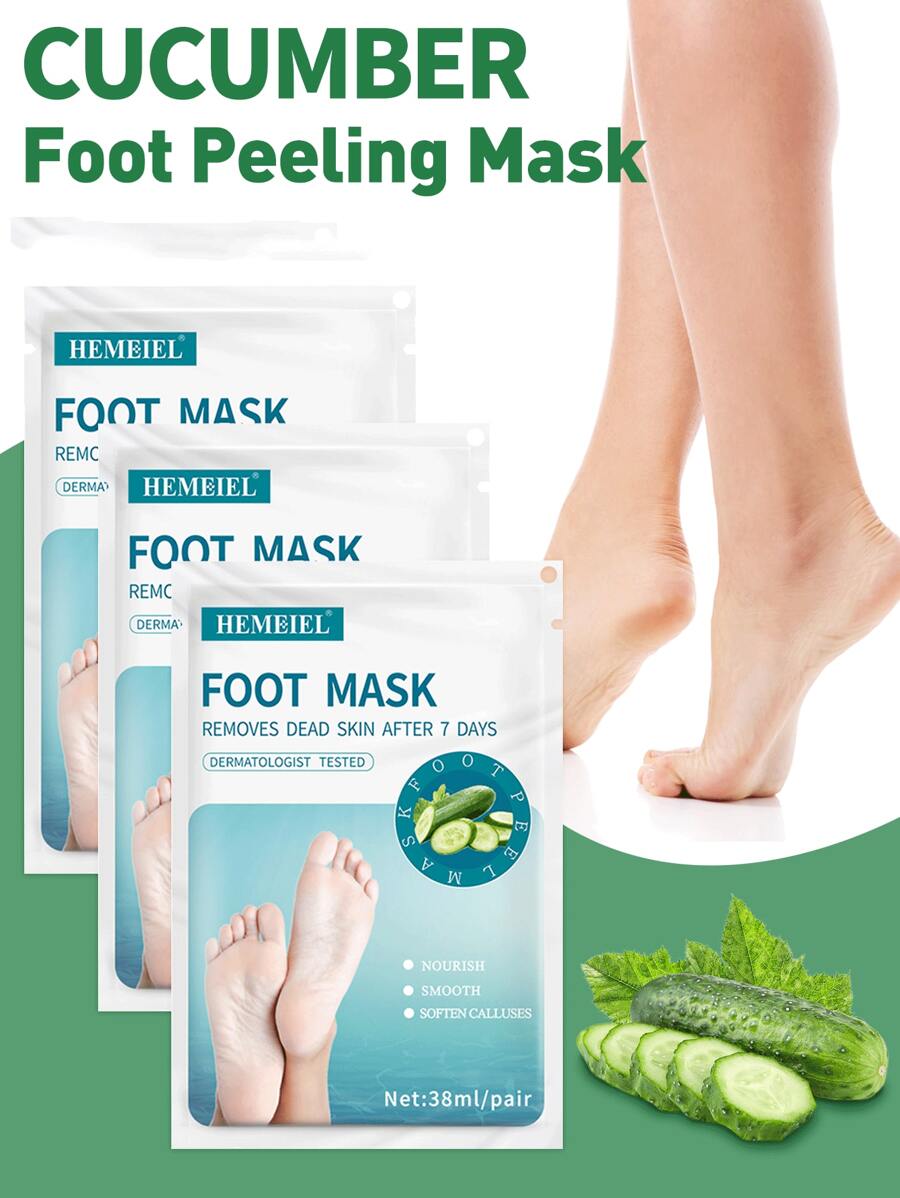 HEMEIEL Mascarilla exfoliante de pepino para los pies en 1/3/5/7 pares, ideal para pies secos, agrietados y envejecidos. La mascarilla exfoliante de los pies elimina las células muertas de la piel y es una hoja para pelar los pies con propiedades hidratantes y humectantes. - Blanco - Ver 1