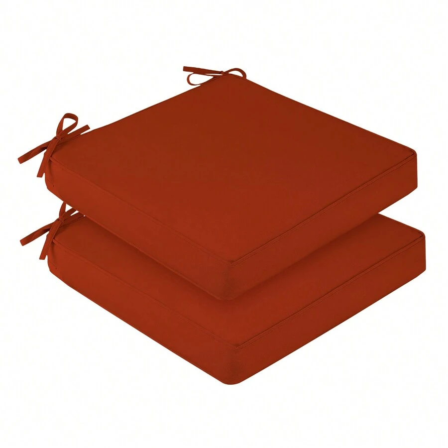 Downluxe Outdoor Chair Cushions For Patio Furniture, Waterproof Square Corner Memory Foam Patio Chair Cushion With Adjustable Ties And Portable Handle, 19" X 19" X 3" - 橘色 - 查看 1
