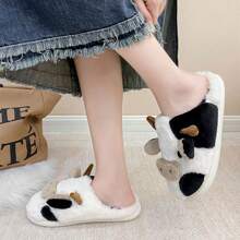 Của phụ nữ Ấm áp Hoạt hình Con bò Trong nhà Dép đi trong nhà Với Mềm mại Sang trọng & Chống trượt Đế Đối với Tất cả các mùa - Đen và trắng - Xem 2