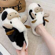 Của phụ nữ Ấm áp Hoạt hình Con bò Trong nhà Dép đi trong nhà Với Mềm mại Sang trọng & Chống trượt Đế Đối với Tất cả các mùa - Đen và trắng - Xem 3