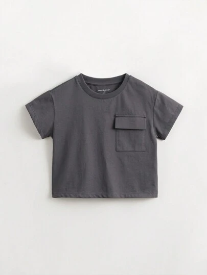 MARC&JANIE 男童休閒簡約運動時尚修身口袋圓領短袖T恤，夏季